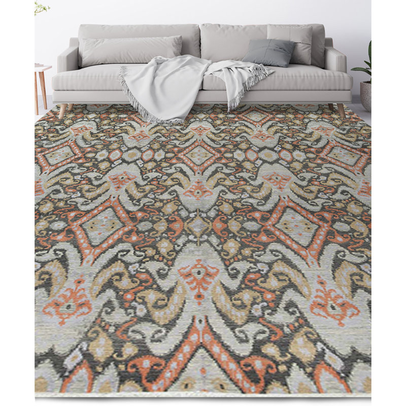 One-of-a-Kind Hand-Knotted High-Quality Beige/Orange/Black Area Rug