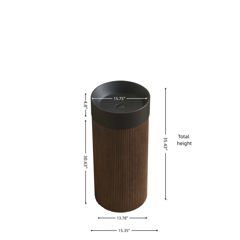 Armoire cylindrique autoportante avec cuve à surface solide, sans trou de robinet, Noir