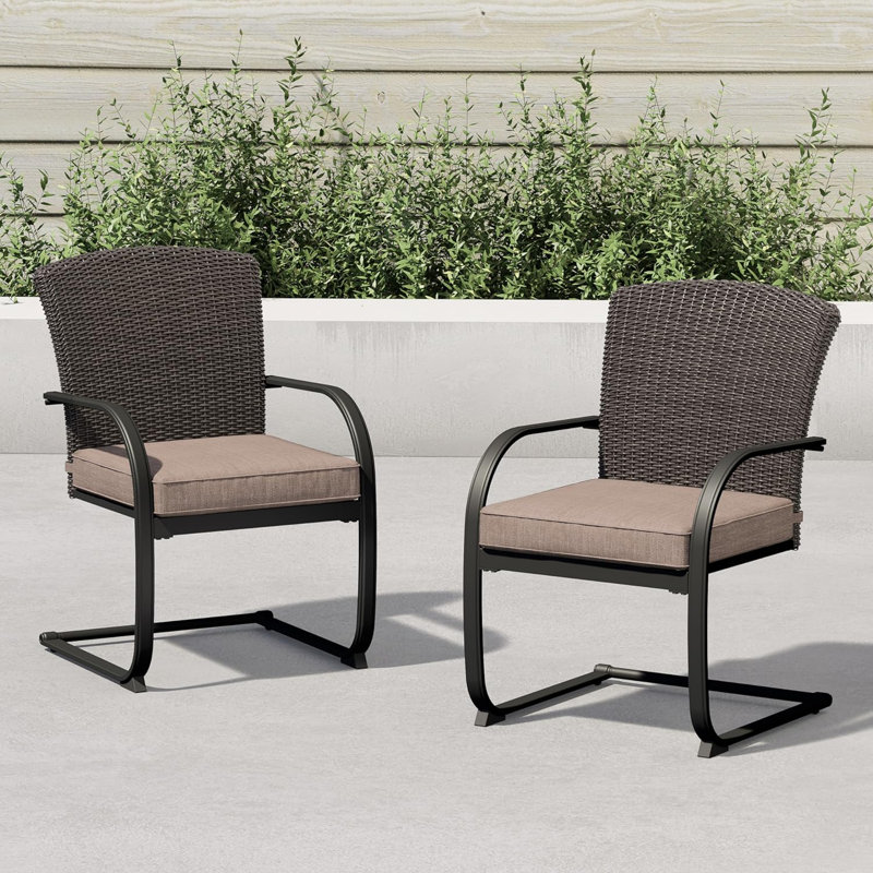 Beige Iron and Rattan Outdoor Rocking Chairs with Cushions