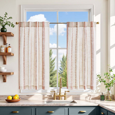 Bohemian Geometric Print Linen Blend Tier Curtains