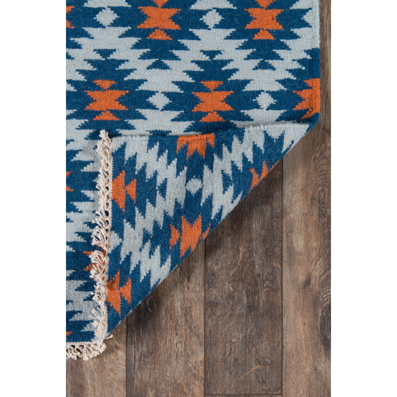 Thompson Wool Geometric Area Rug in Navy, Rectangle 7'6" x 9'6"