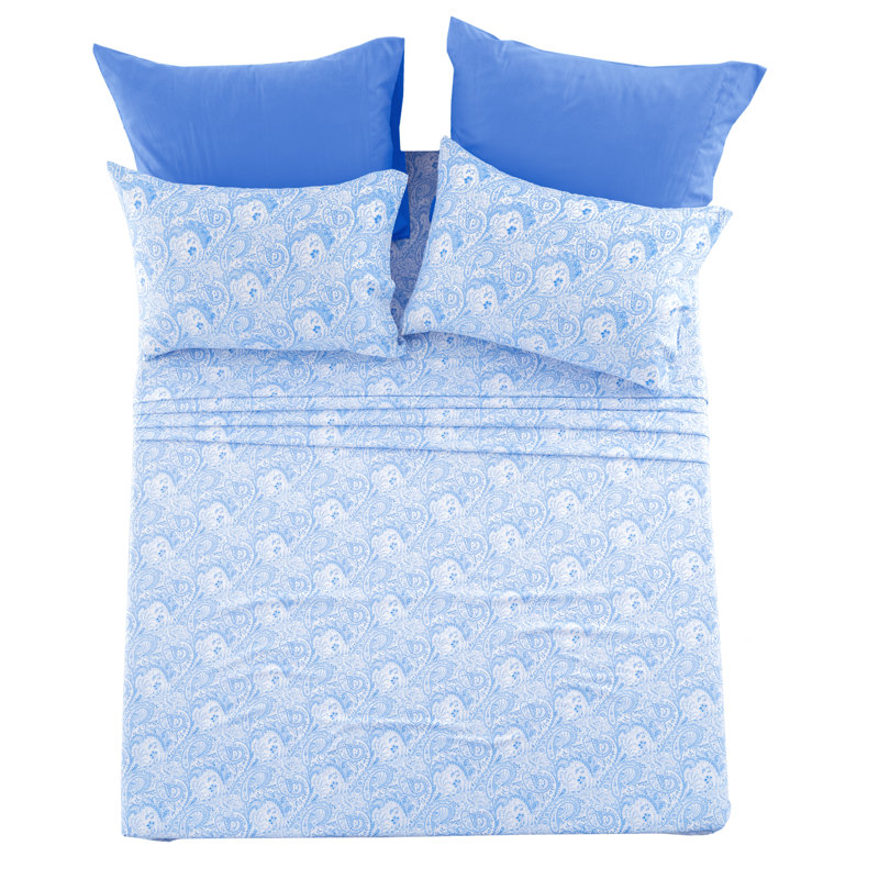 Leeson Microfiber Paisley Sheet Set, Blue, Queen Sheet Set + 1 Fitted Sheet +4 Pillowcases