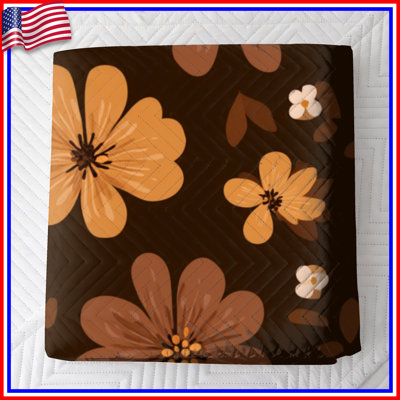 Brown Floral Pattern Quilted Bedspread All Sizes