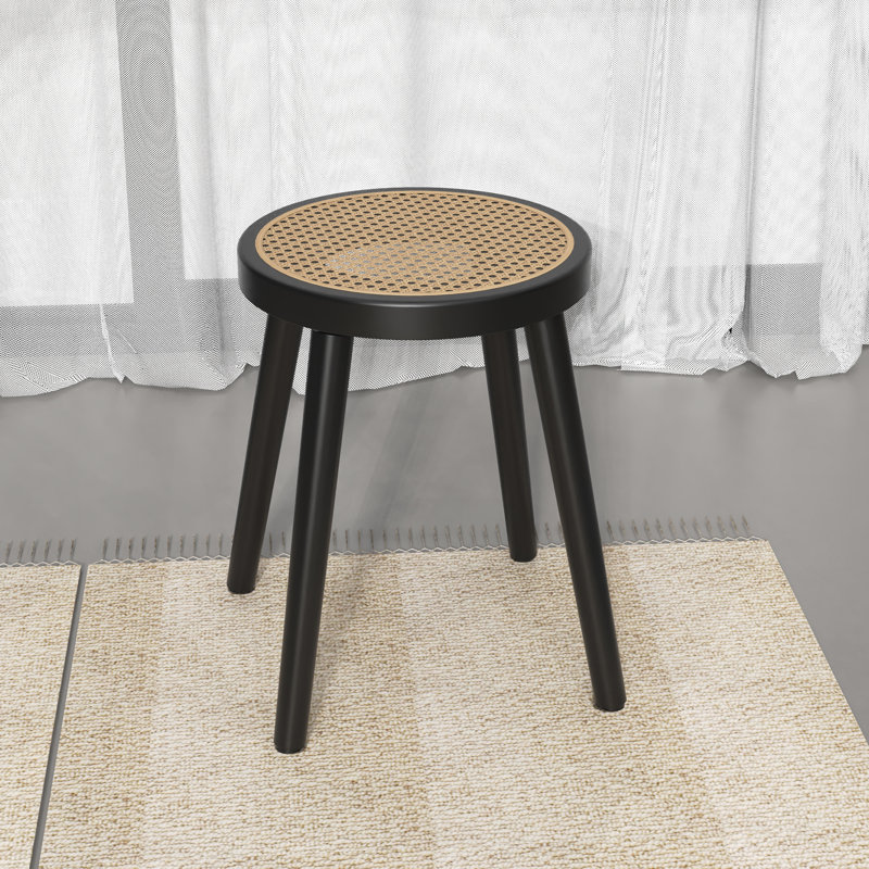Rattan Accent Stool, Black