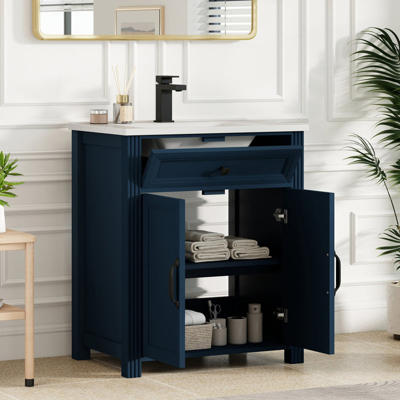 Single Bathroom Vanity with Ceramic Top, Bleu