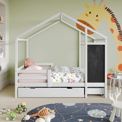 TWIN SIZE WOODEN CANOPY BED IN WHITE