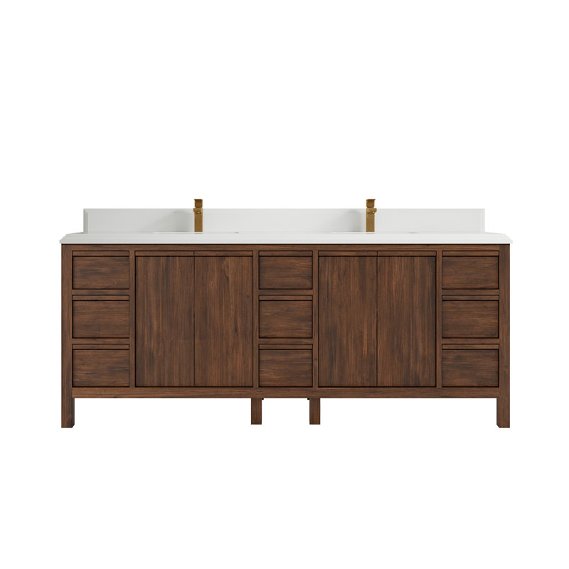 84'' Double Bathroom Vanity with Quartz Top, White, Dark Walnut