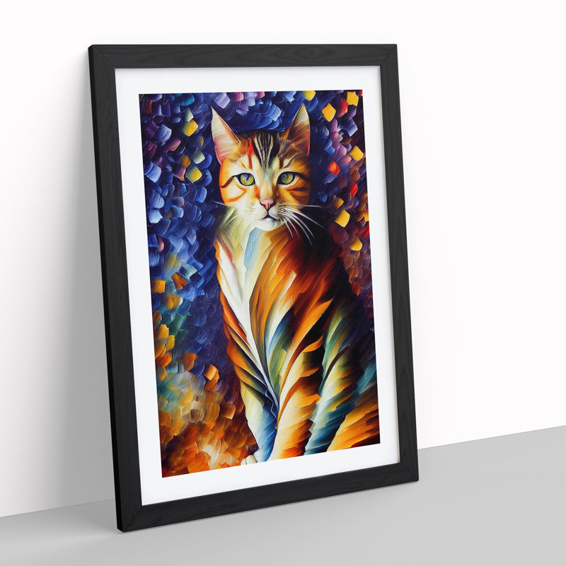 Cat Portrait No.6 - Single Picture Frame Print, Black, 34cm H x 25cm W x 2cm D