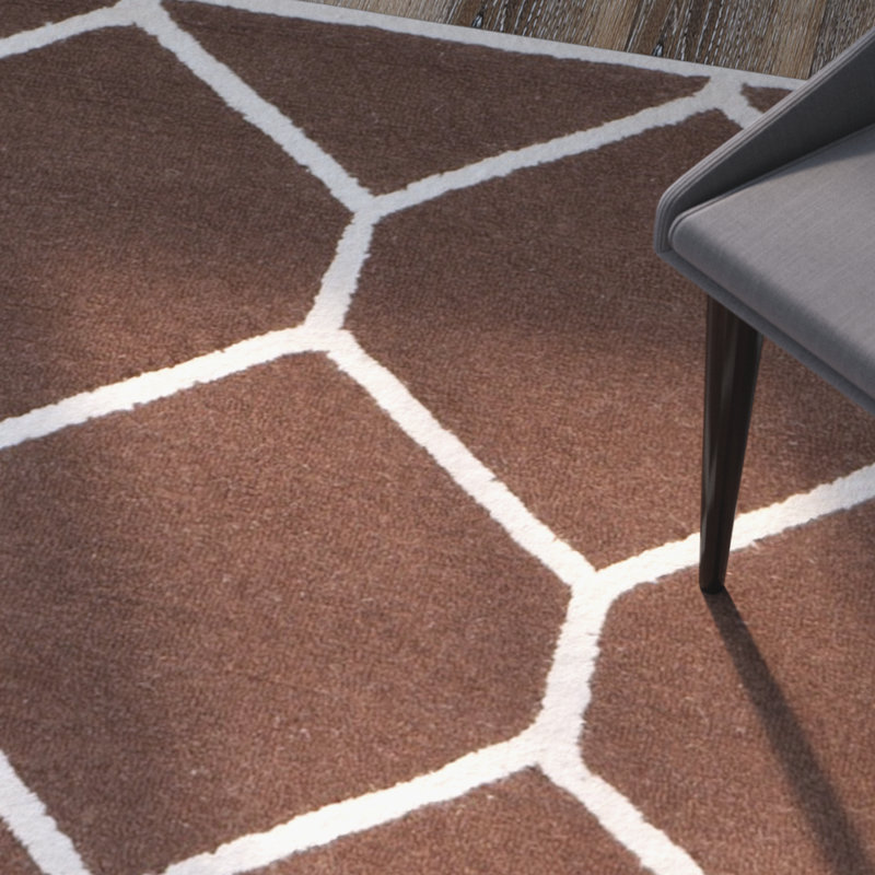 Handmade Dark Brown and Ivory Wool Geometric Area Rug