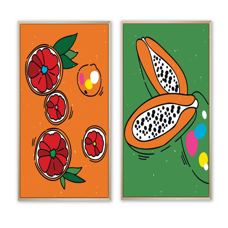 «Organic Vintage Hipster Fruits II», ensemble de 2 impressions, H 40 po x l 40 po x P 1,5 po, Toile avec cadre brun