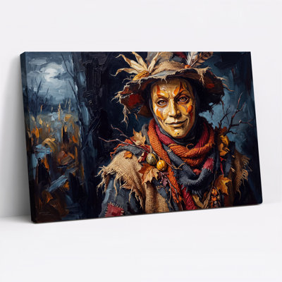 «Scarecrow Portrait» avec toile de chapeau d'Halloween et écharpe orange