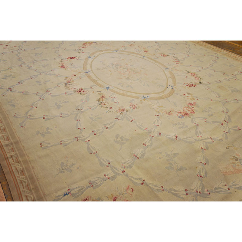 Antique Aubusson French Ivory 1880s Rug