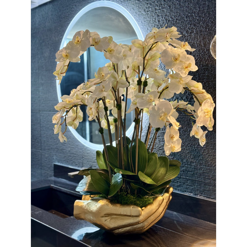 Orchid Floral Arrangement in Vase, Gold