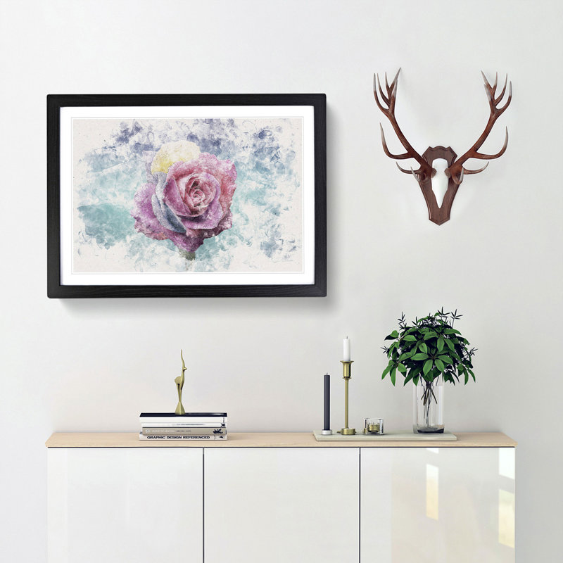 Multicoloured Rose Flower - Framed Print, Black Framed, 24cm H x 33cm W x 2cm D