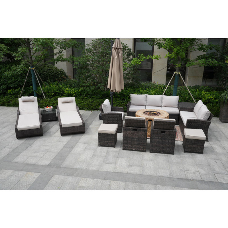 Almanza 12 - Person Patio Conversation Set with Cushions, Beige, Brown
