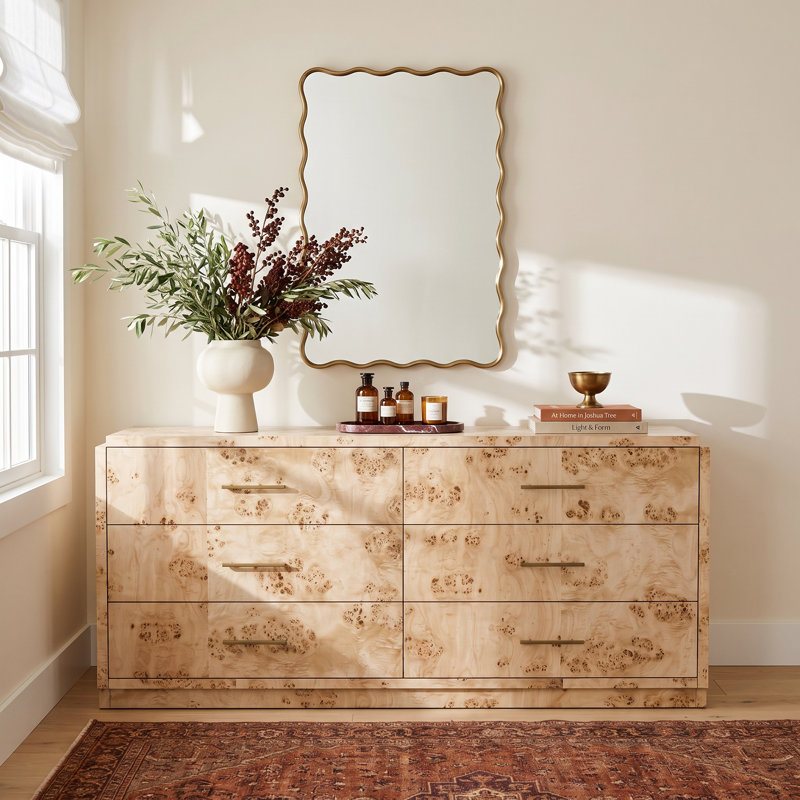  Kingston 68'' W 6 Drawer Dresser Soft Close with Metal Handle Double Dresser for Bedroom Available in Two Colors, Beige