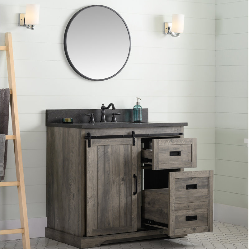 Ensemble de meuble-lavabo simple 36 po Cayden, Bleu Purbeck, Gris patiné