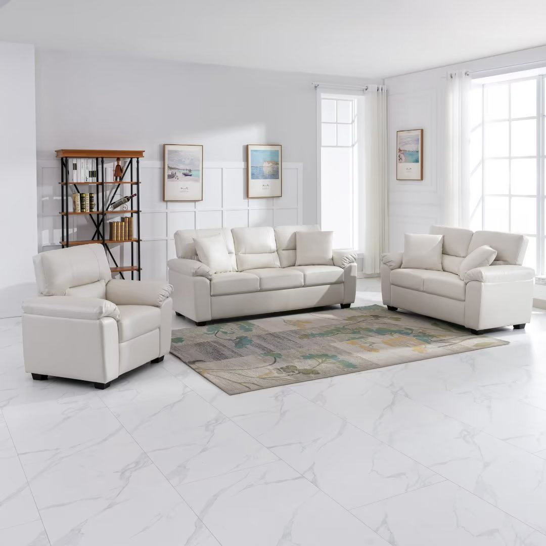 Obadiah 3 Piece Faux Leather Living Room Set Latitude Run Body Fabric: White Faux Leather