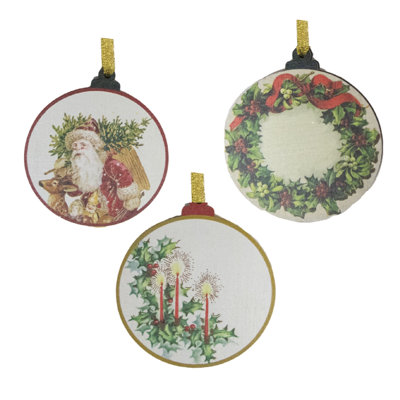 Ornement rond en bois de Noël assorti - ensemble de 3