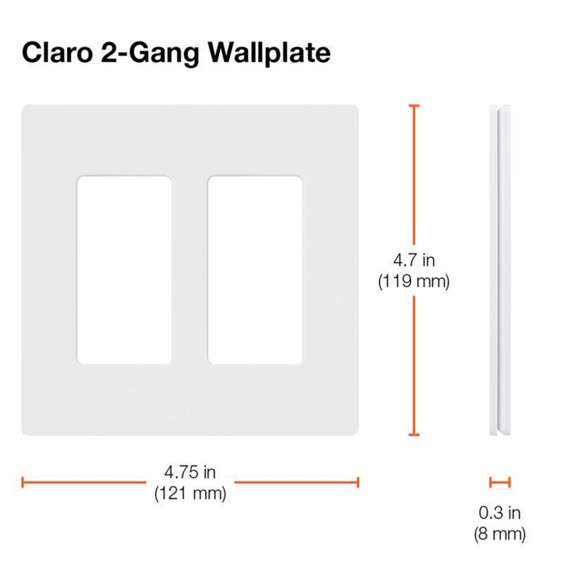 Lutron Claro 2 gang Plastic Decorator Wall Plate 1 pk, 0.3" H x 3.75" W x 5.8" D, White