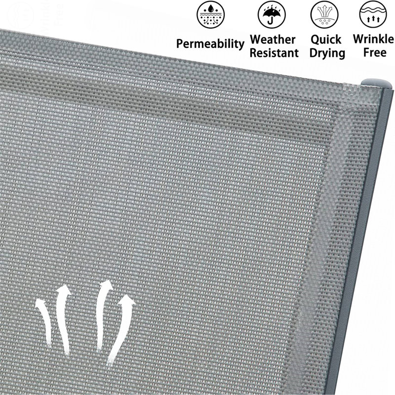 Chaise de patio d'extérieur en polypropylène aluminium avec dossier réglable, chaise longue pour la plage, la cour, le balcon (gris, 2 chaises longues)