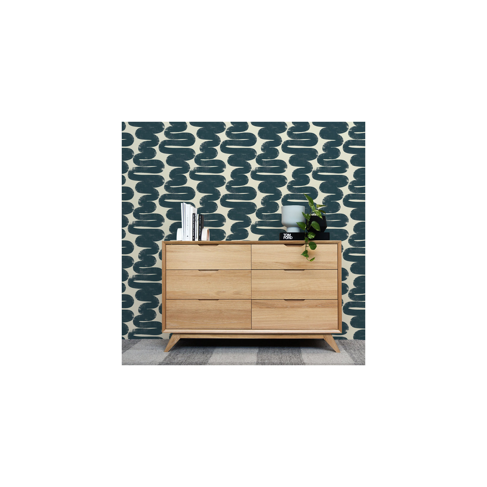 Wiggle Room Peel and Stick Wallpaper By Bobby Berk, 16.5" L x 20.5" W, Blue/White