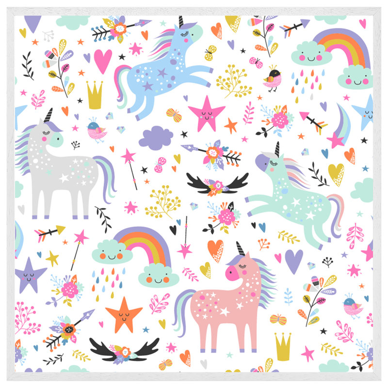 Baidland Unicorns - Single Picture Frame Print, 76cm H x 76cm W x 4cm D, White Framed