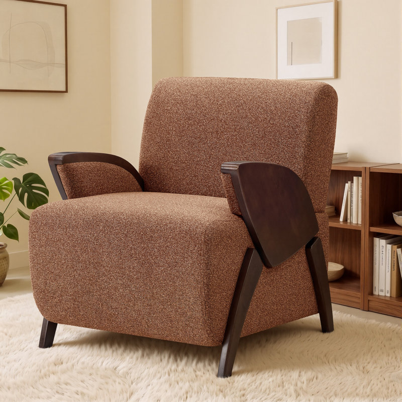 Fauteuil d'appoint moderne rembourré de 68,5 cm de large, structure en bois massif, Caramel Brown, No