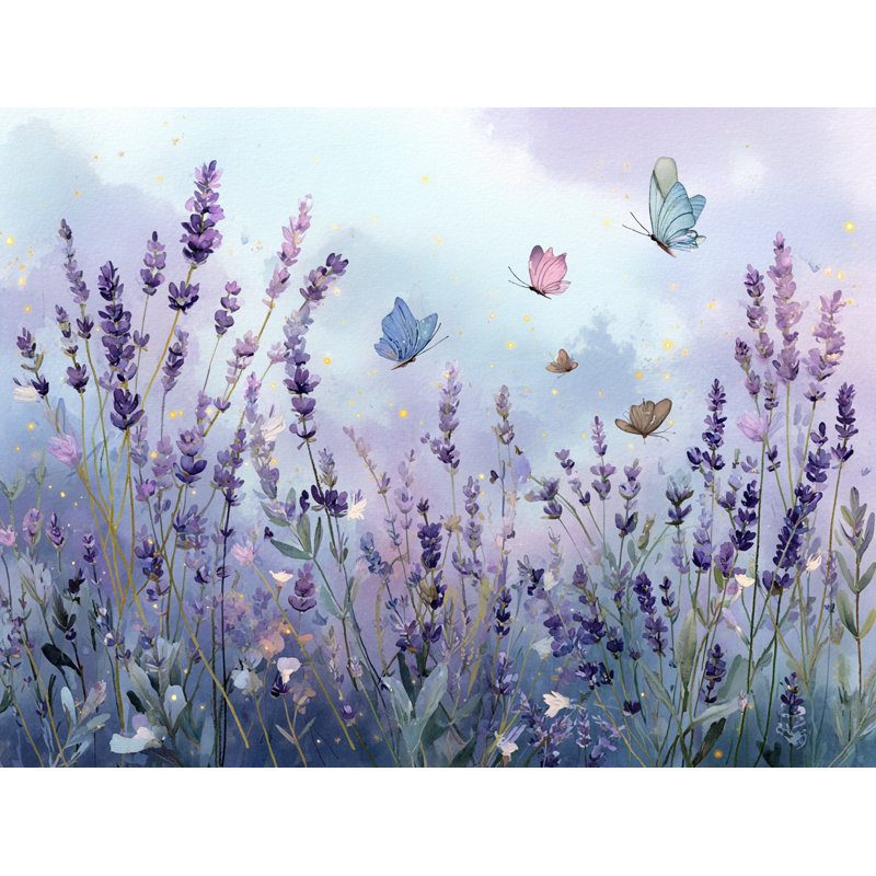 Lavande, papillons, rêve, toile tendue, art mural, H 30 po x l 40 po x P 1,5 po