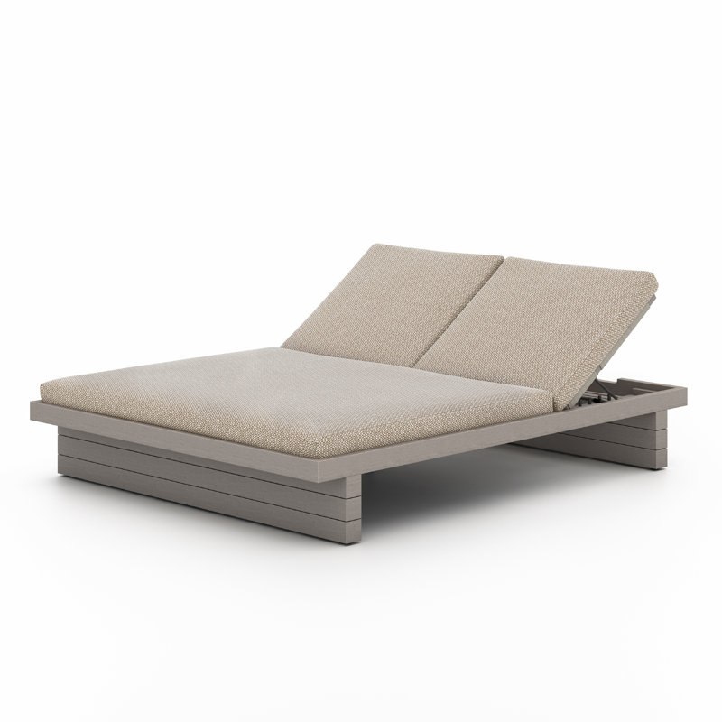 Leroy Outdoor Teak Chaise Lounge, Weathered Gray, Stone Gray