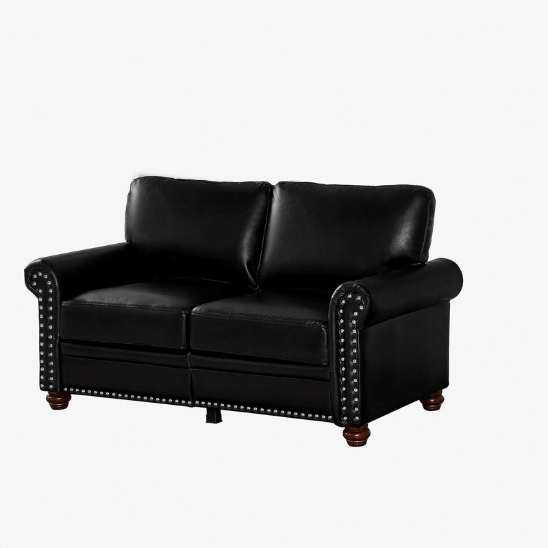 Causeuse de salon en similicuir noir, Brun, H 34,44 po x l 59,45 po x P 31,83 po