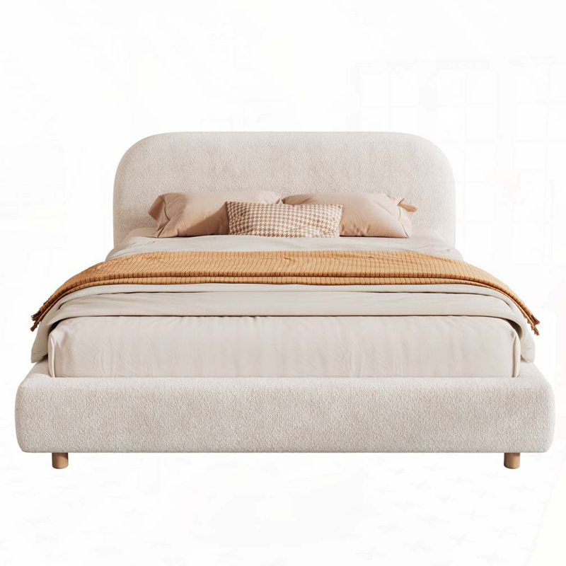 Lit plateforme tapissier Boucle avec tête de lit courbée, Grand lit