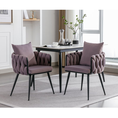 Pure Purple Modern Velvet Dining Chairs Set Of 2 Hand Weaving Accent Chairs Living Room Chairs -  Corrigan StudioÂ®, 5F917F8E905F4E9992F52CC635EA3692