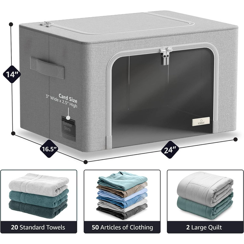 Large Storage Box Foldable with Window & Handles 1-Piece, Gray