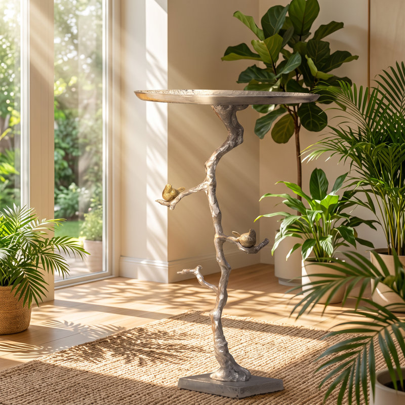 Table de bout ronde en aluminium l 16,9 po x P 16,9 po x H 28 po Evergreen Decor