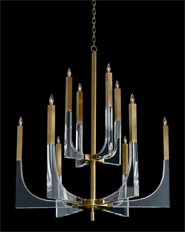 10 - Light Chandelier, Antique Brass