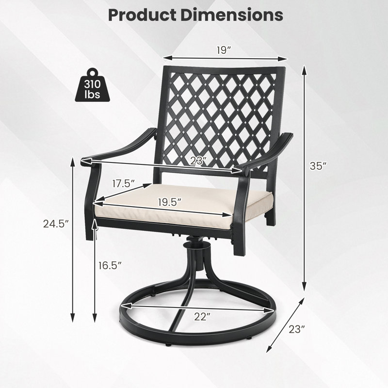 Chaises de salle à manger pivotantes à 360 ° en métal robuste avec coussins, Beige