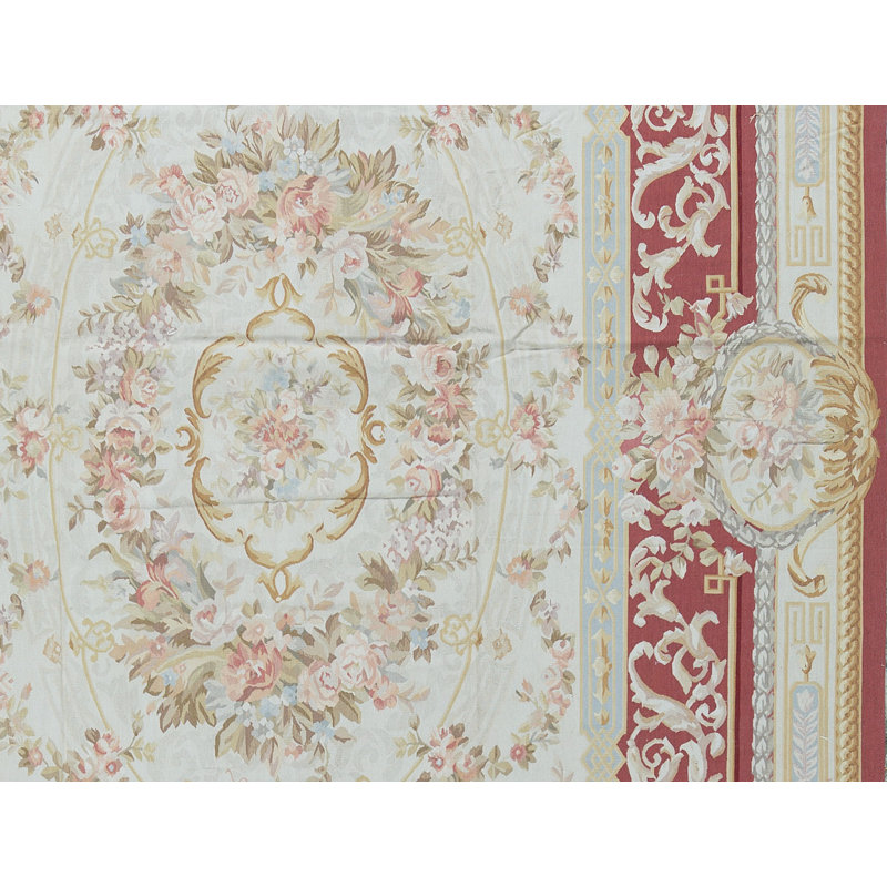 Hand-Knotted High-Quality Red and Ivory Area Rug