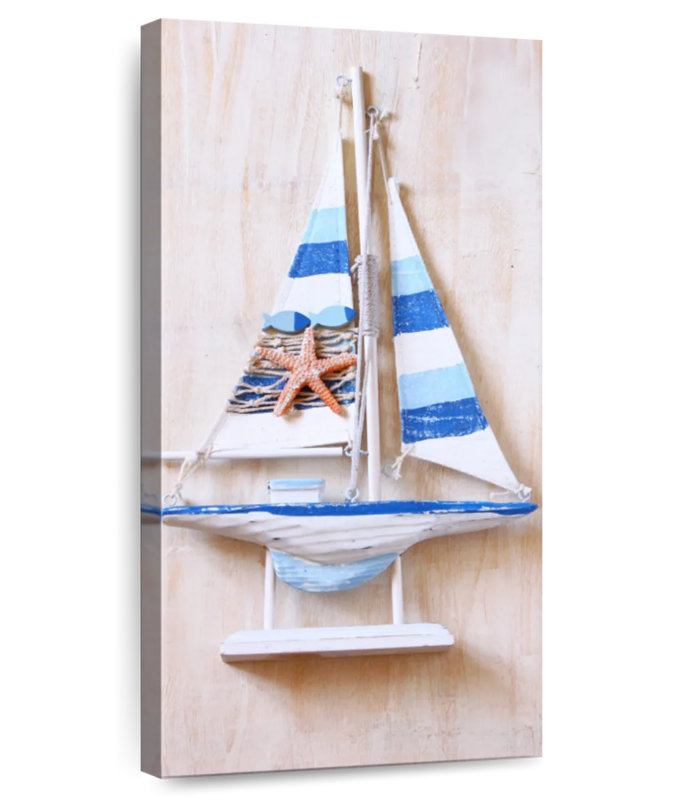Bateau en bois bleu, H 36 po x l 18 po