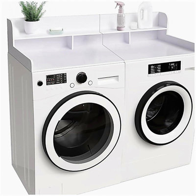 Washer Dryer Countertop with Non-slip Pads Laundry Wood Shelf Topper with Edge, 54" Width x 27.5" Depth Double Layer Organizer for Washer and Dryer Laundry Hamper Counter Storage Organization (WHITE)