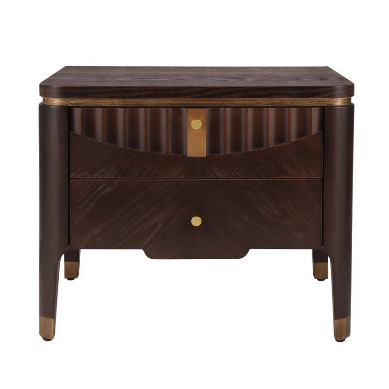 Westin Wooden Nightstand With 2 Storage Drawers & Metal Handles, Dark Brown