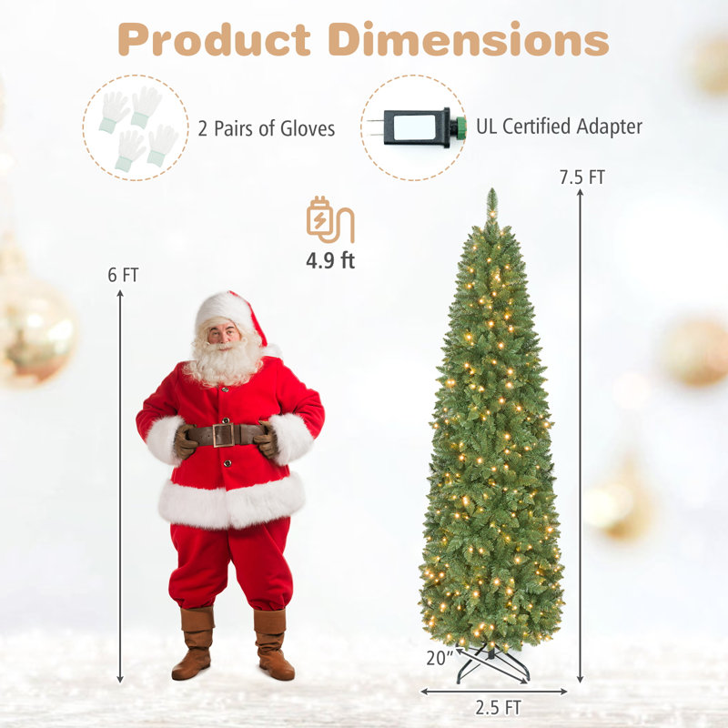 Arbre de noël artificiel pin vert, H 7,5 pi