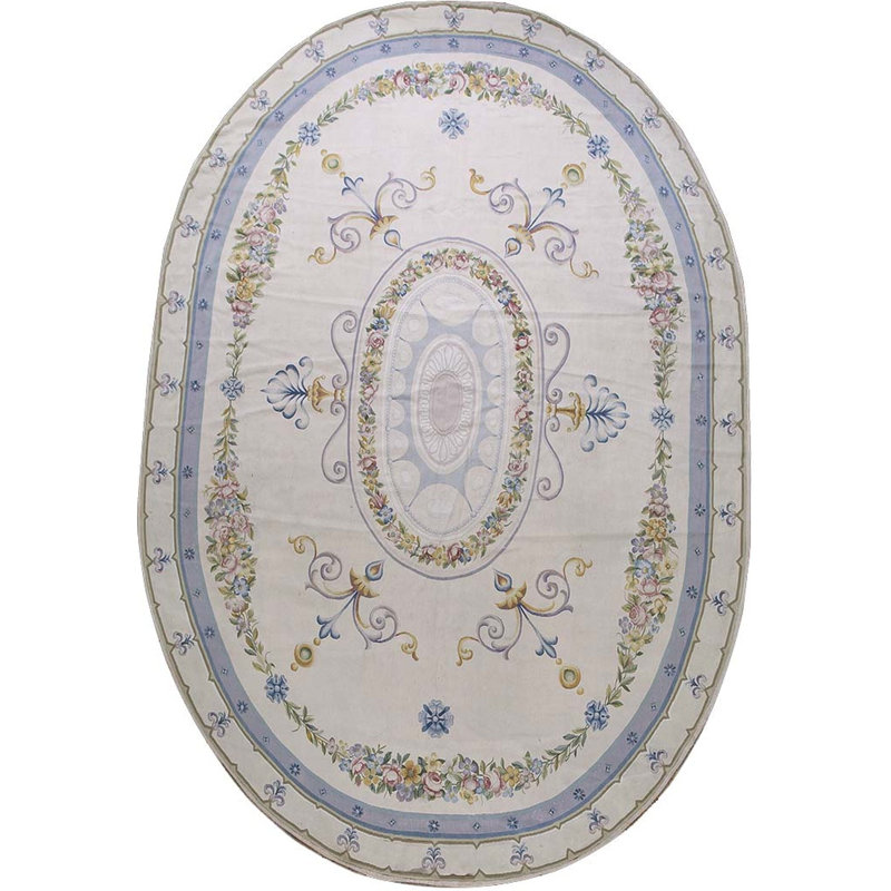 Oval Shape Antique Late 19th Century Room Size French Aubusson Carpet