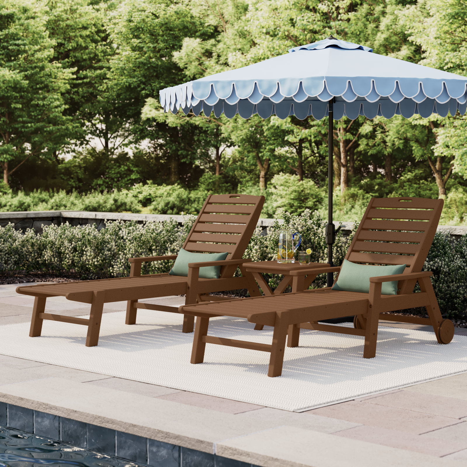 POLYWOOD Nautical 3-Piece Chaise Set, Teak