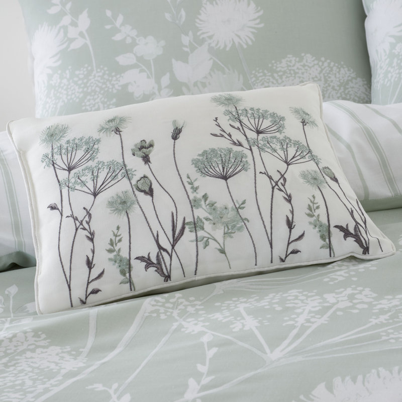 Meadowsweet Floral Cushion with Filling, Green