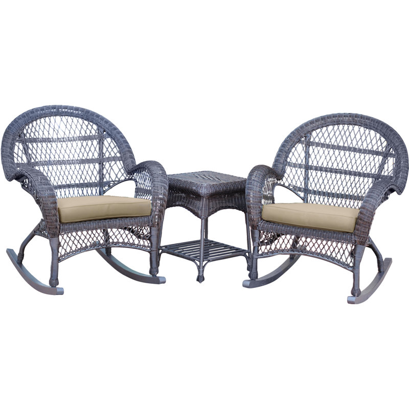 Mangum Wicker 2 - Person Patio Conversation Set with Cushions, Tan, Espresso