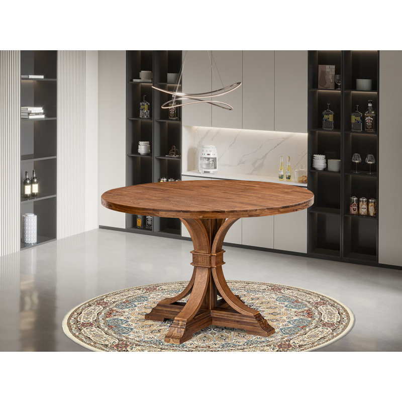 A Wooden Dinner table with a Round Tabletop and Stylish Pedestal, Antique Walnut Finish., Antique Walnut, 48x48x30 Inch