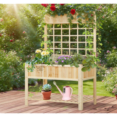 Jardinières en bois rustique avec rangement, lit de jardin surélevé pour la maison