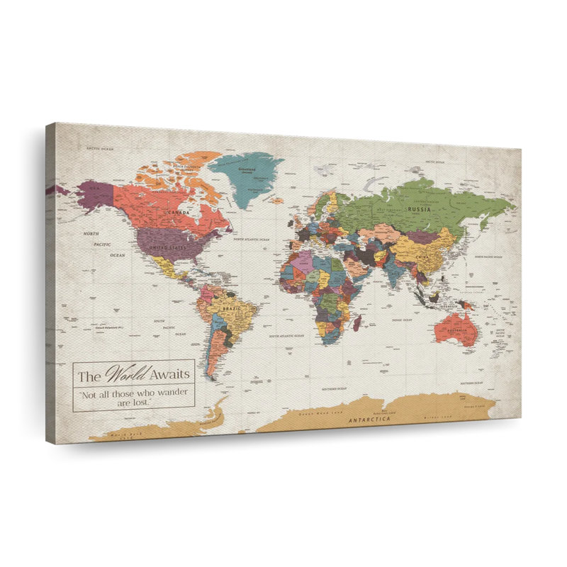 Carte du monde sur punaise, 26" H x 39" W