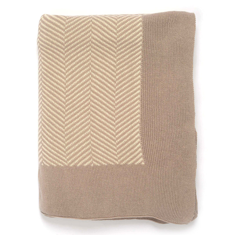 Herringbone Knitted Throw Blanket, Stone/Natural